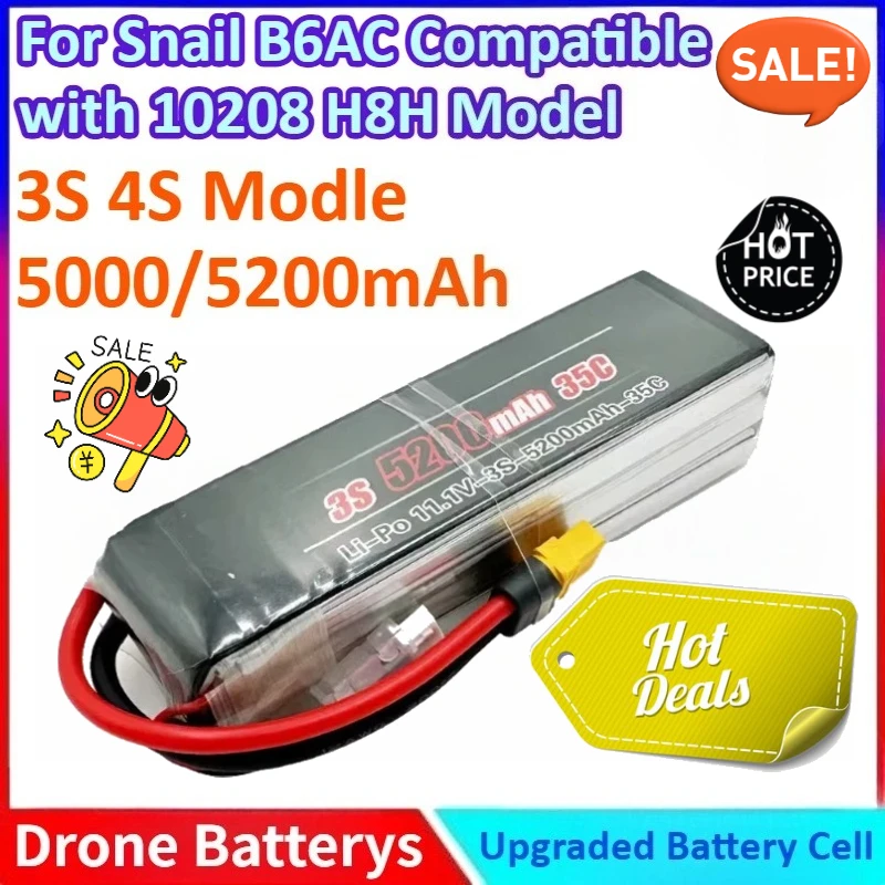 

New 5000/5200mAh 11.1V 3S 4S Modle High-Capacity Li-ion Battery for Snail B6AC Balance Charger, Compatible with 10208 H8H Model