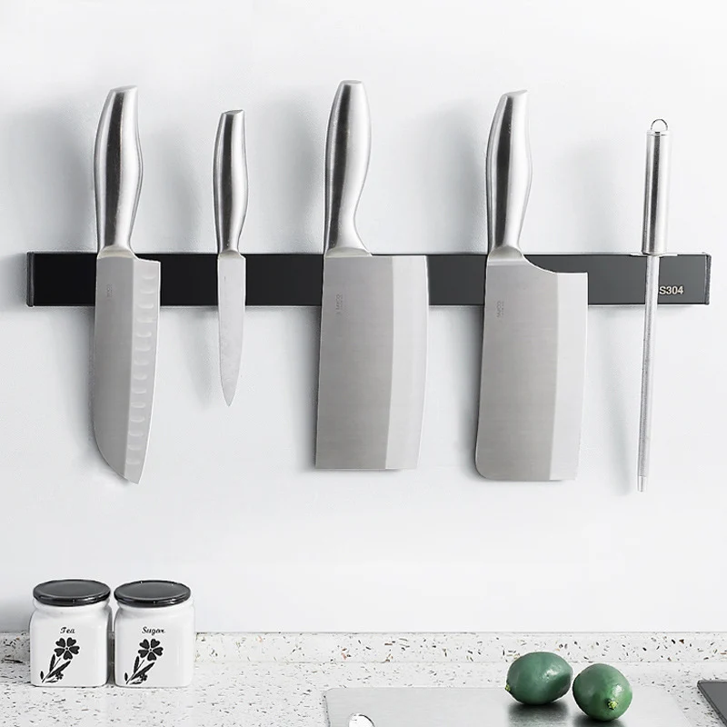 

No Drill Wall Mount Magnetic Knife Holder Stainless Steel Knife Stand Organizer Kitchen Magnet Knives Strip Bar Home Knife Rack