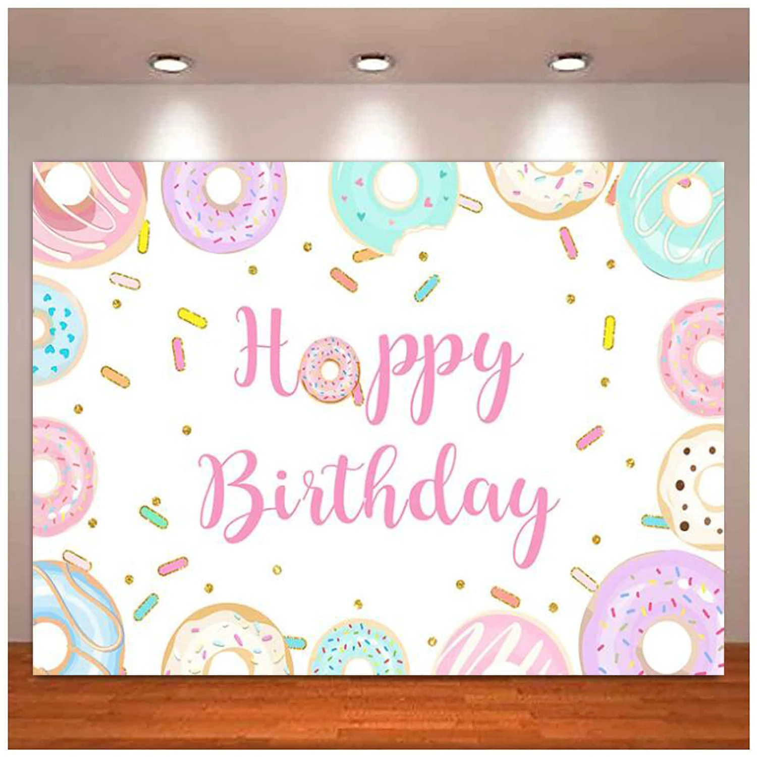 

Photography Backdrop For Girls Party Decoration Sweet Donut Happy Birthday Party Banner Background Donut Grow Up Bday Cake Table