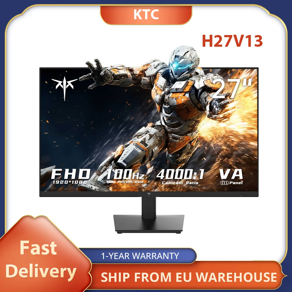 KTC H27V13 27-inch Gaming Monitor 100Hz 1920 x 1080 ,300 cd/m² Brightness,10 Bit AdaptiveSync VESA Wall Mount Tilt Adjustment