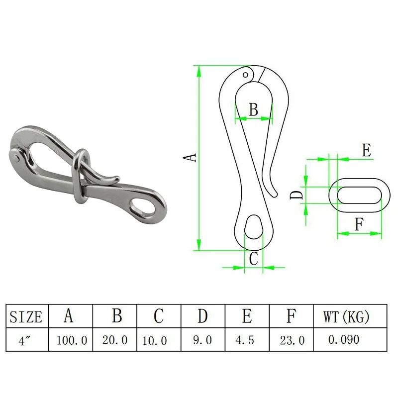 1PCS 316 Stainless Steel 100mm Pelican Hook & Eye with Quick Release link Crane Hooks for Sailing Boat Yacht Accessories