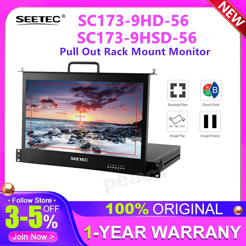 SEETEC SC173-HD-56 SC173-HSD-56 17.3 Inch 1RU Pull Out Rack Mount Monitor Full HD 1920x1080 for Broadcast Director Monitor