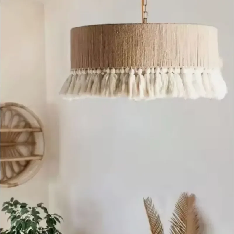 Plafonnier au Design Vintage Créatif avec Pompon et Ficelle, Luminaire Décoratif de Plafond, Idéal pour une Chambre à Coucher, un Salon ou une Salle à Manger