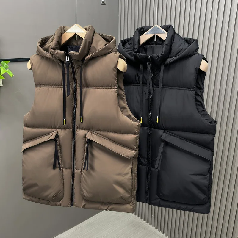 

Мужской зимний жилет, утепленная теплая рабочая одежда с капюшоном, свободная куртка без рукавов с несколькими карманами для кемпинга и отдыха на открытом воздухе