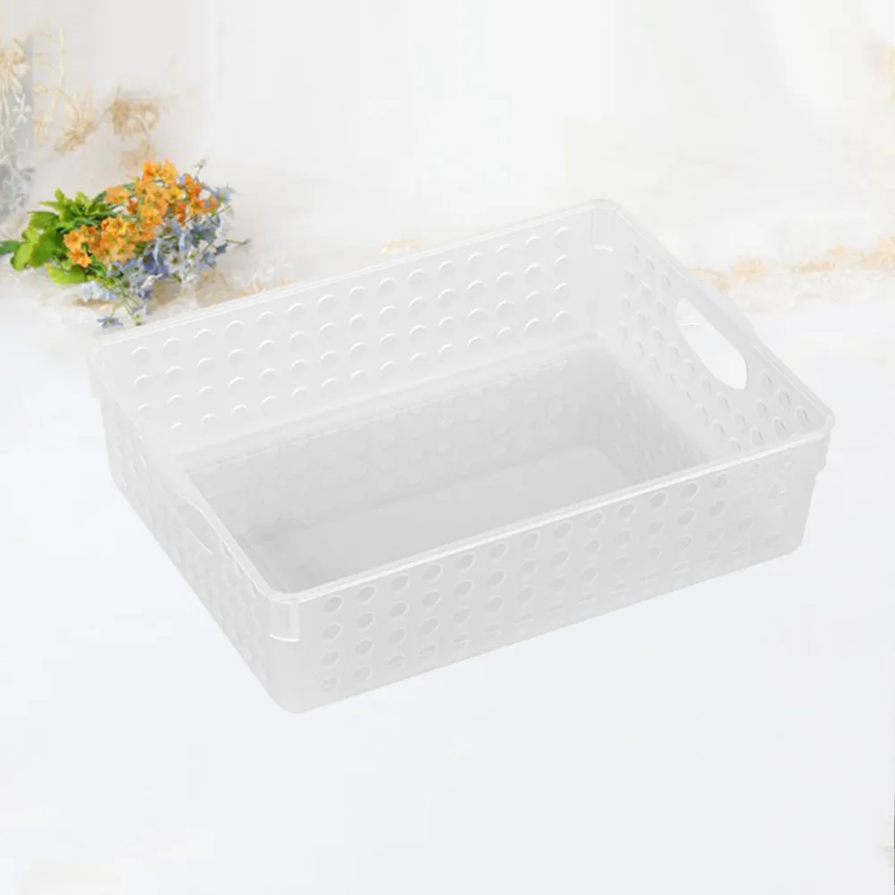 

Plastic File Basket Desktop Hollow Out White Solid Color Small Size Office Storage Container Document Organizer File Storage