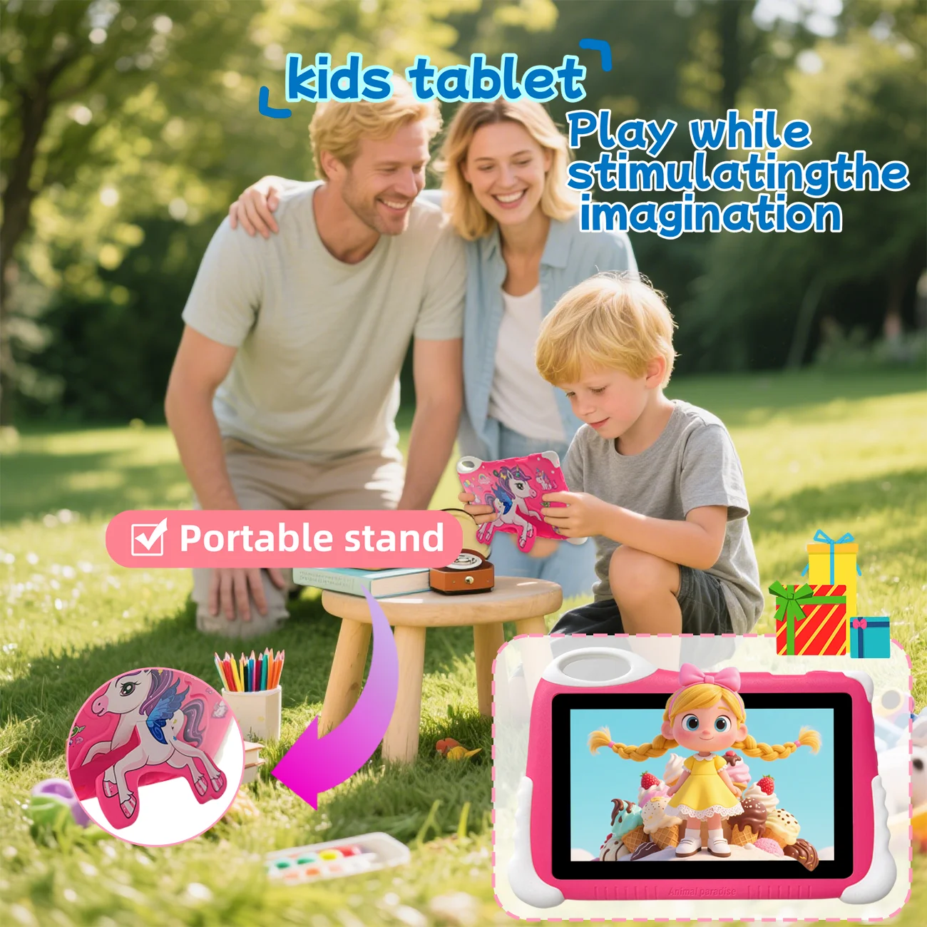 Tablet per bambini da 7 pollici Doppia fotocamera WiFi Controllo parentale I migliori regali per bambini Android Gioco per bambini Apprendimento educativo