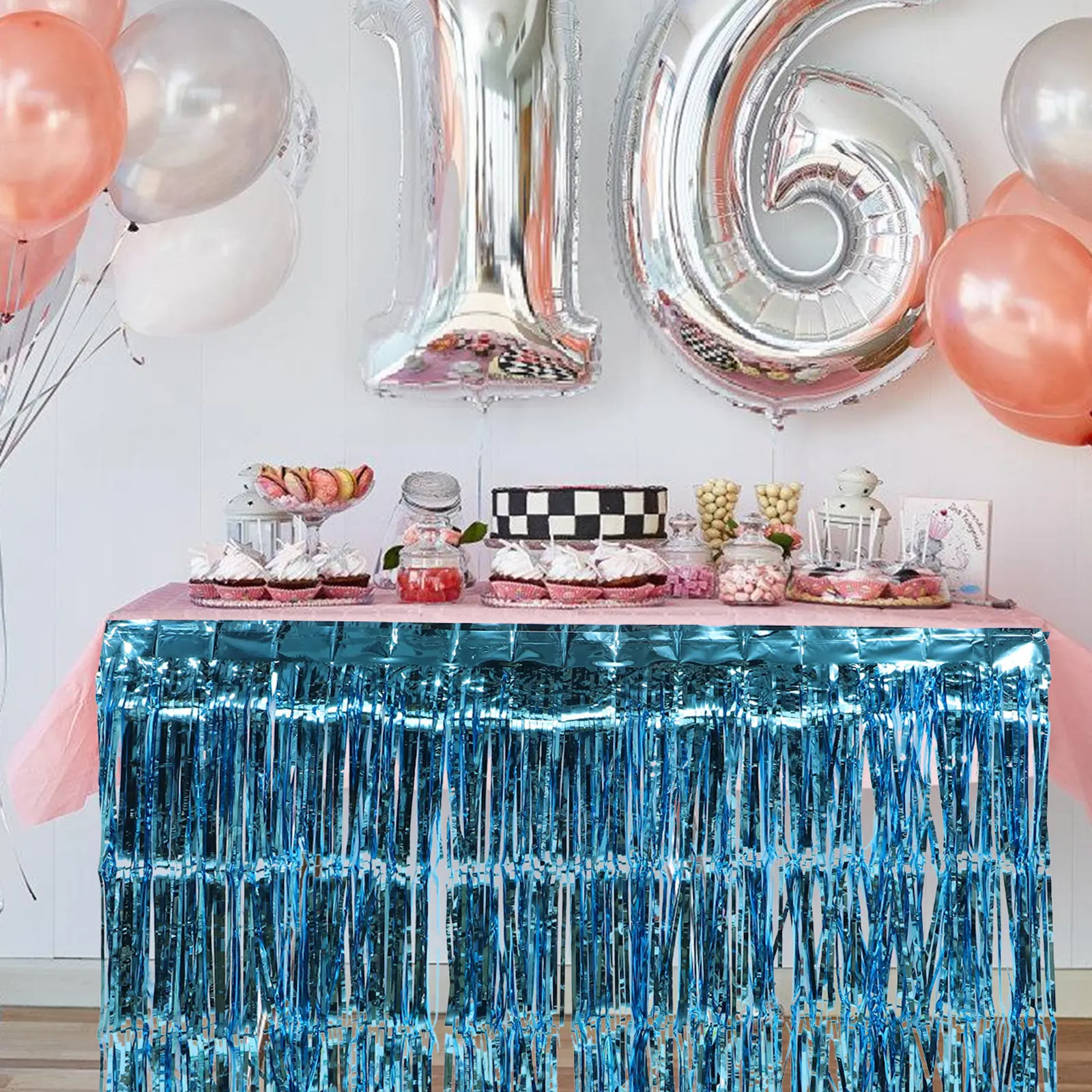 4Pcs Fringe Tinsel Table Skirts Carnival Party Decor Rectangle Table Streamer Curtain Background Curtain Hanging Festive Party