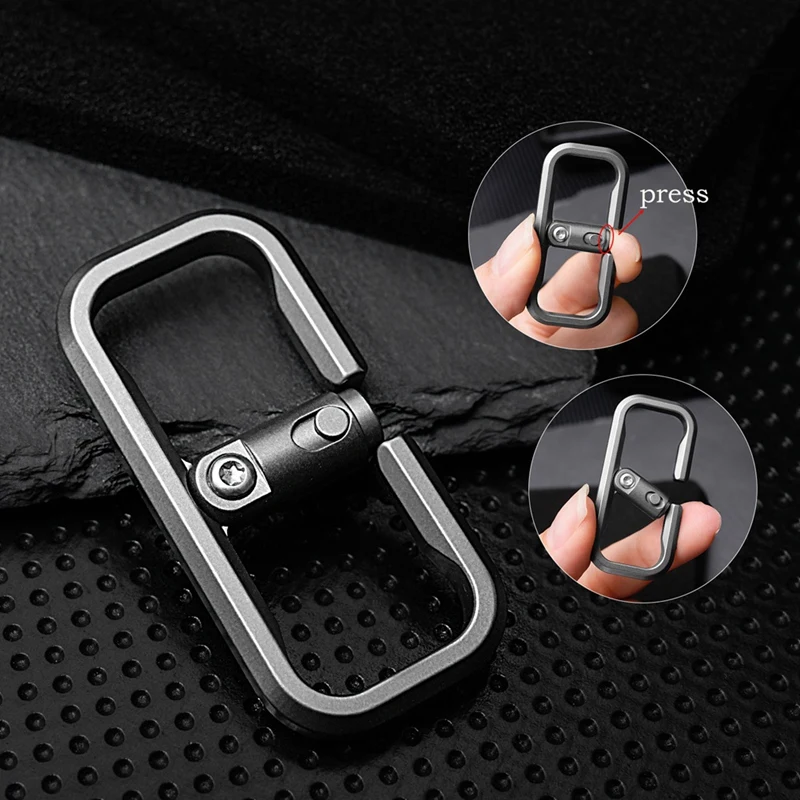 Titanium Alloy Press Lock Position Keychain Quick Release Car Keychain Cowhide Pendant EDC Gadget Gift For Men