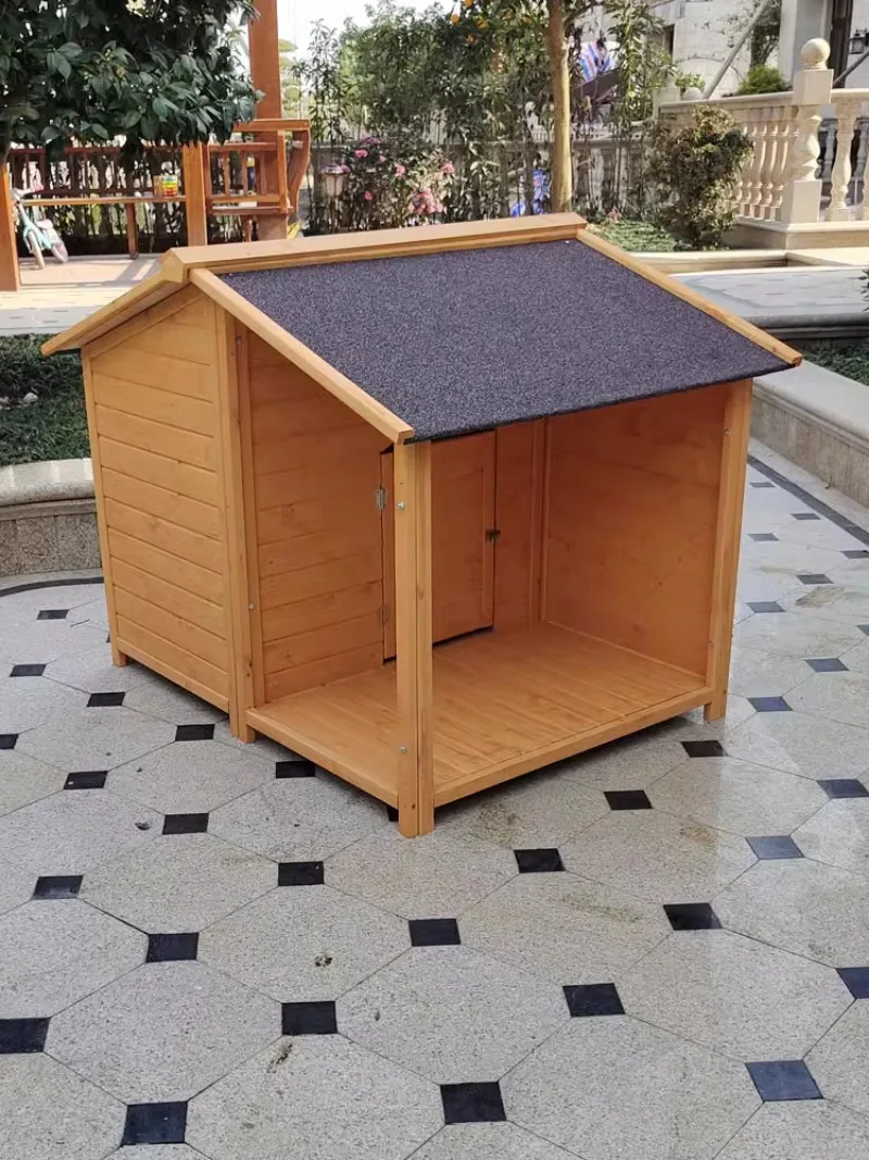 Outdoor large dog house wooden rain and sun protection