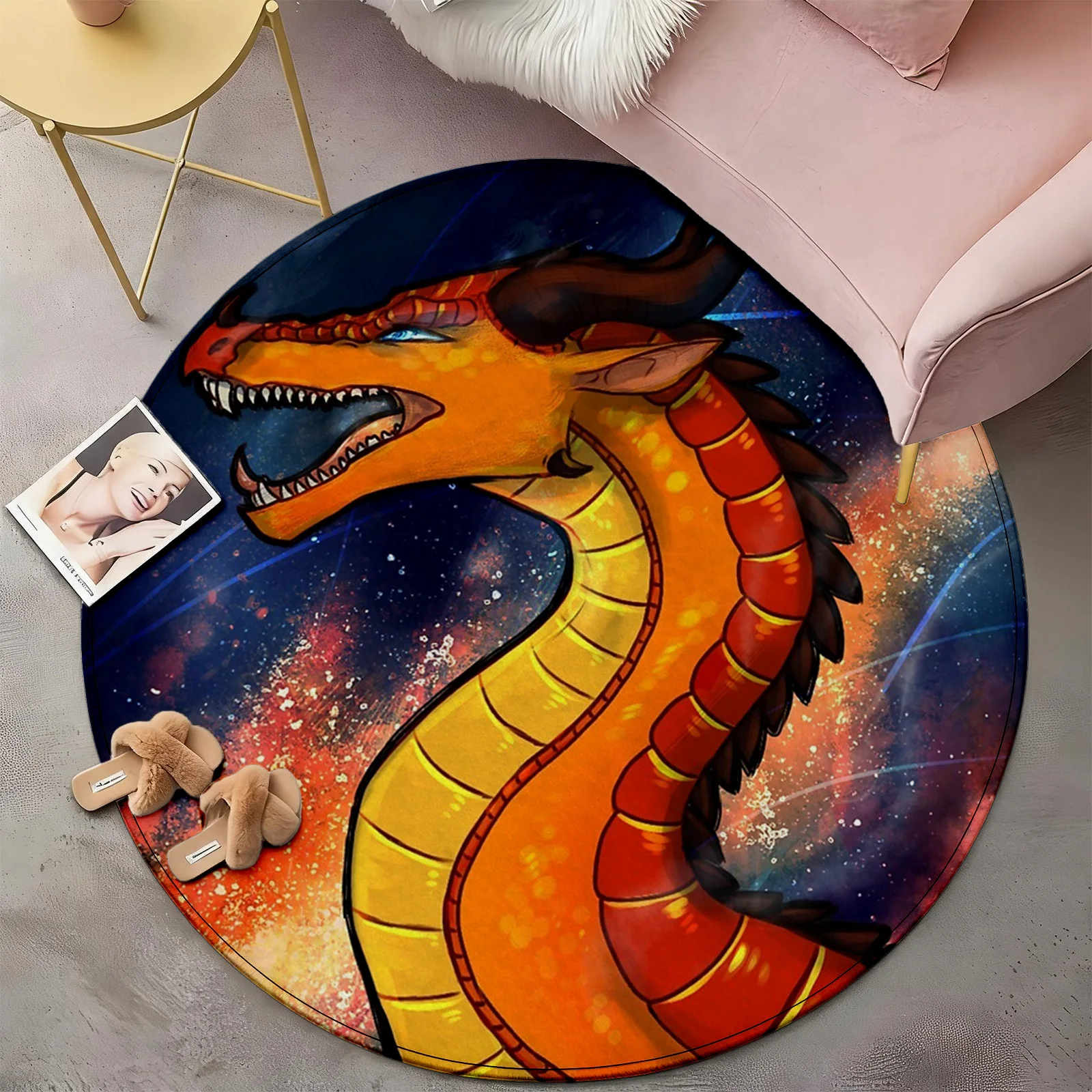 Large Round Galaxy Dragon Rug Modern Cosmic Space Animal Print Area Mat for Living Room Home Decor Accent Carpet - view 6
