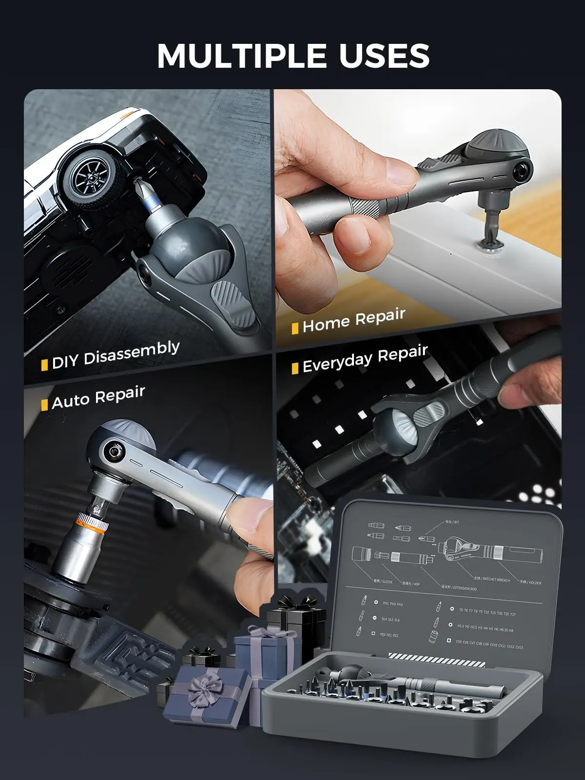 ATuMan Set di cacciaviti a cricchetto 40 in 1 Set di cacciaviti magnetici a cricchetto 180 °   Testa a cricchetto per casa, fai da te e manutenzione