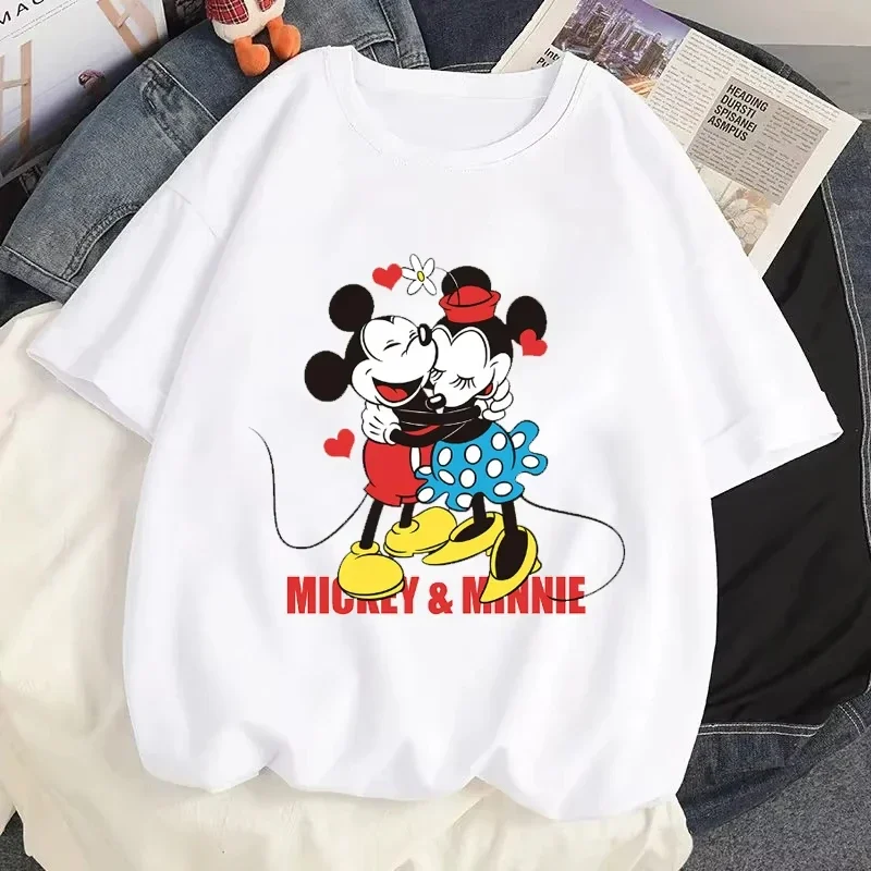 

Cartoon Graphic T-shirt Cute Mickey Mouse Minnie Mouse Printed T Shirt Summer Women Short Sleeves Streetwear Tshirt Tops