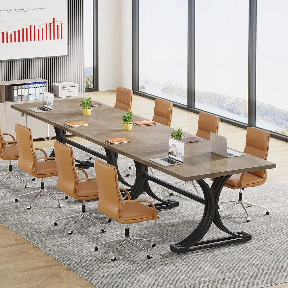 

10.5ft Elegant Meeting Table for 8-10, Modern Legs in Grey & Black for Boardroom