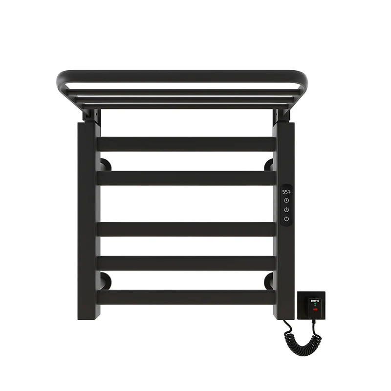 New design sticky electric towel heater drying rack bathroom waterproof heating black towel rack shelf