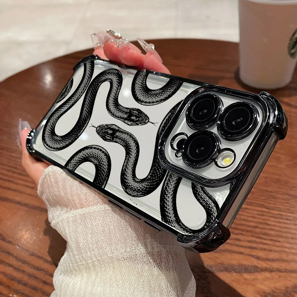 

Модный черный чехол для телефона с рисунком мамбы, подходит для iPhone 17, 16, 15, 14, 13, 12, 11 Pro/Max/Plus, противоударный и противоударный