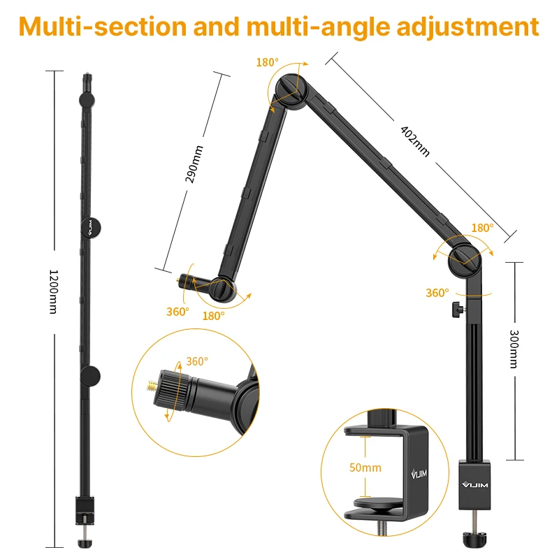 Ulanzi Vijim LS24 Microphone Boom Arm Stand Desktop Adjustable For DSLR Camera Smartphone Fill Light Microphone Holder Mount