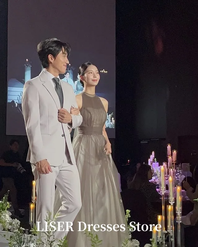 

Liser Halter Korea Evening Dresses A-Line Silk Tulle Elegant Prom Dresses Customize 저녁 드레스 Photo Shoot Party Dresses