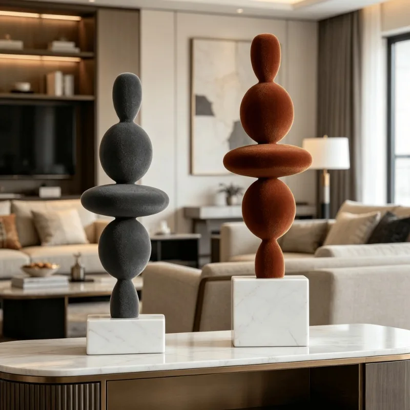 Balance stacked stone ornament set flocking, entrance living room soft decoration