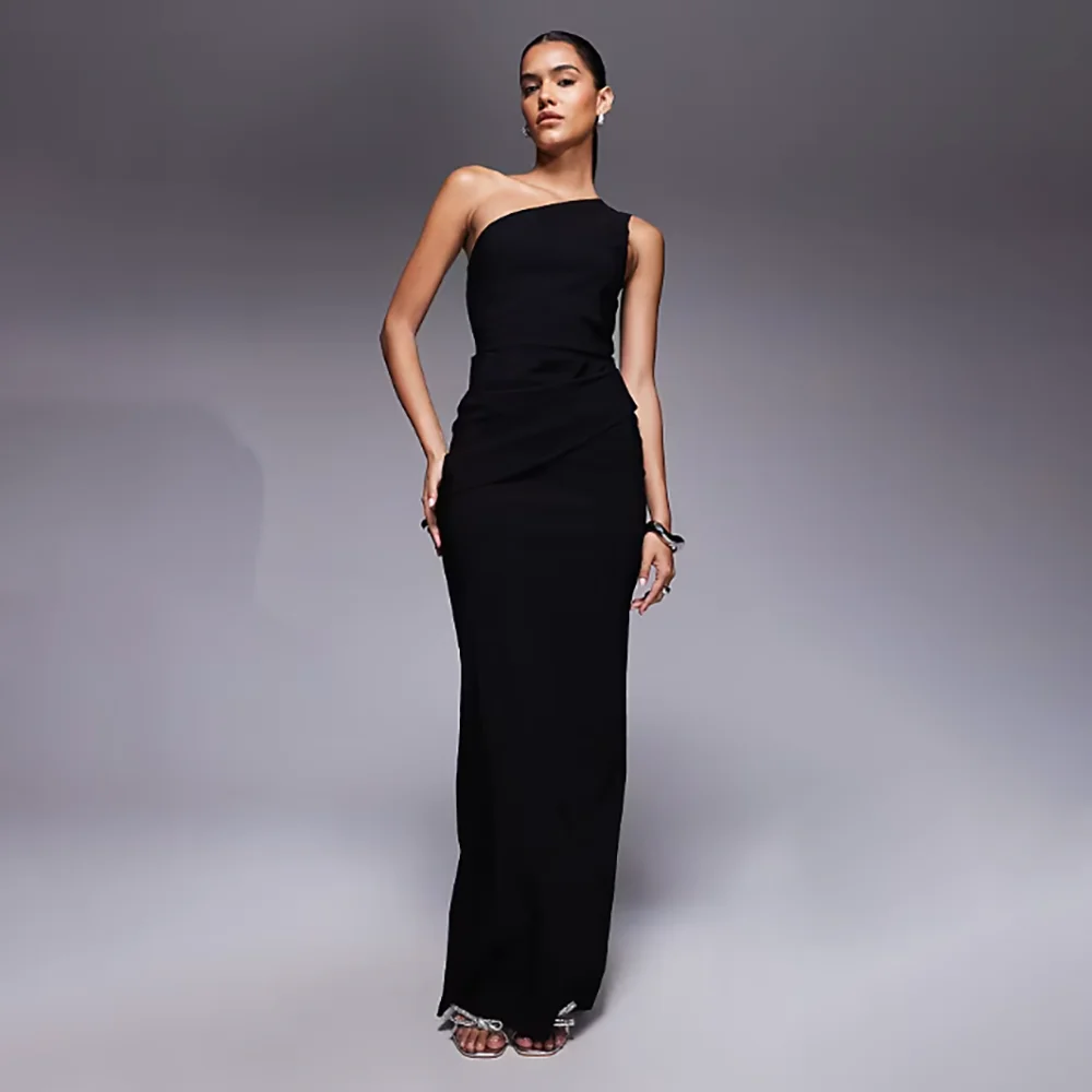 

Женские вечерние платья с одним открытым плечом, без рукавов, плиссированные, прямого кроя, элегантные вечерние платья для торжественных мероприятий и коктейльных вечеринок.