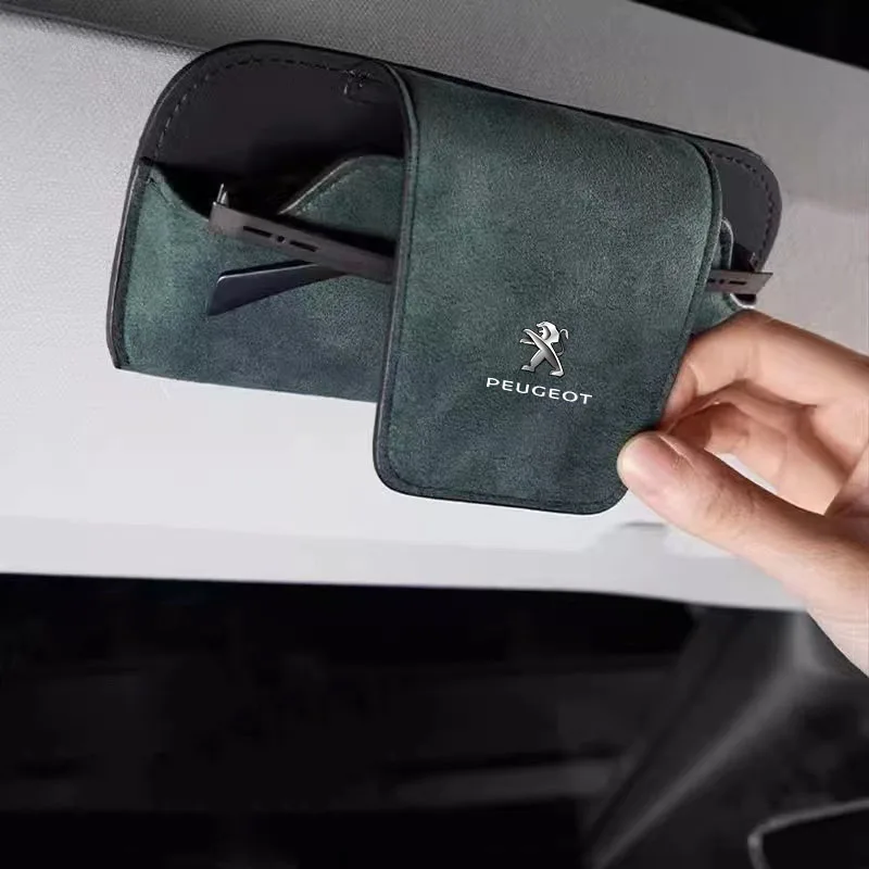 Car Sun Visor Storage Box Storage Bag Glasses Suede Sunglasses Case Holder for Peugeot GT 408 4008 308 3008 Rifter 5008 508 2008