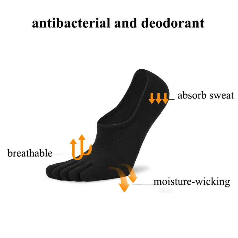 5 Pairs Women's Low Cut Invisible Toe Socks Summer Mesh Breathable Shallow Mouth Cotton Solid Black White 5 Finger Sock Slippers