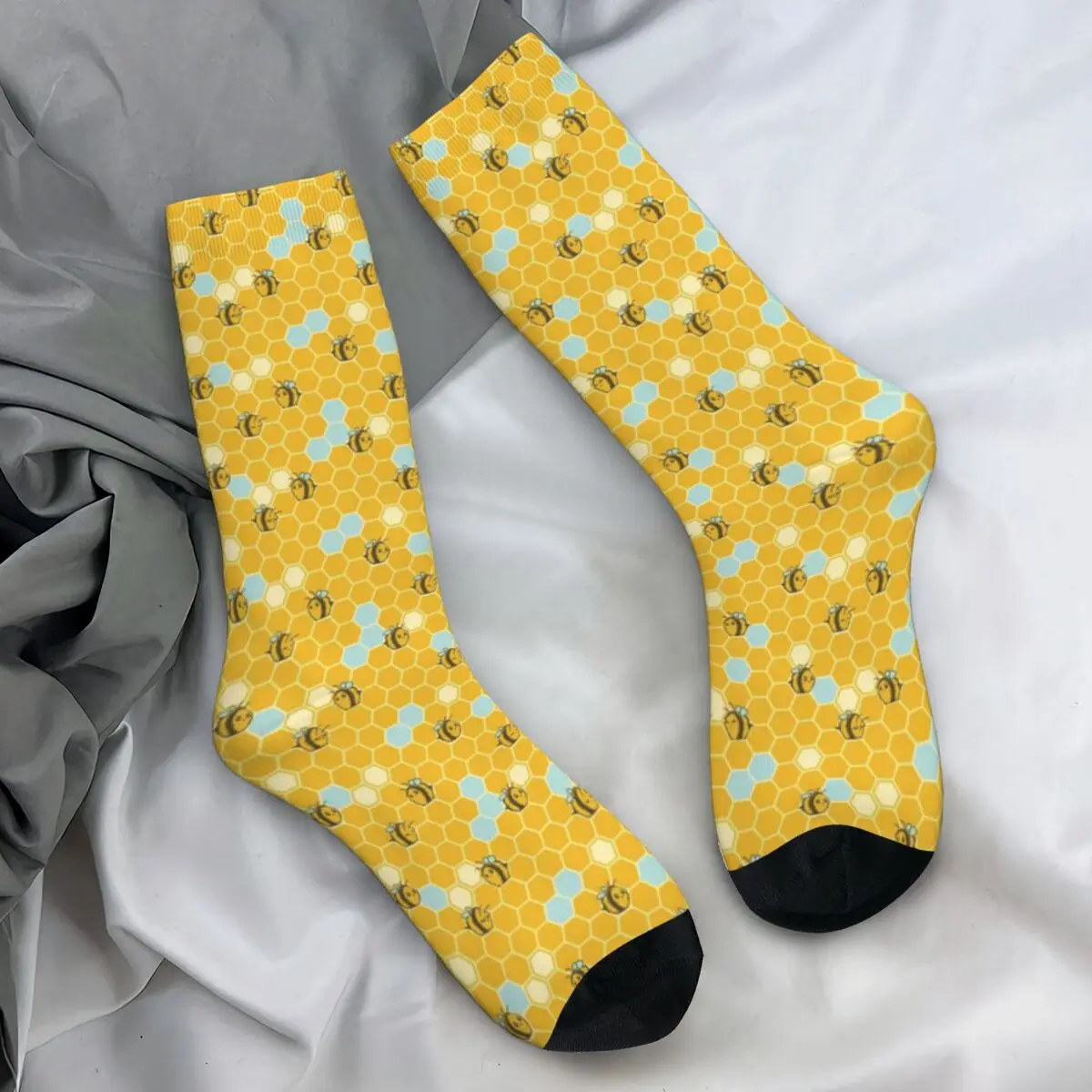 Hexagon Bees Stockings Honeycomb Print Printed Modern Socks Autumn Non Slip Socks Women Men Skateboard Medium Soft Socks