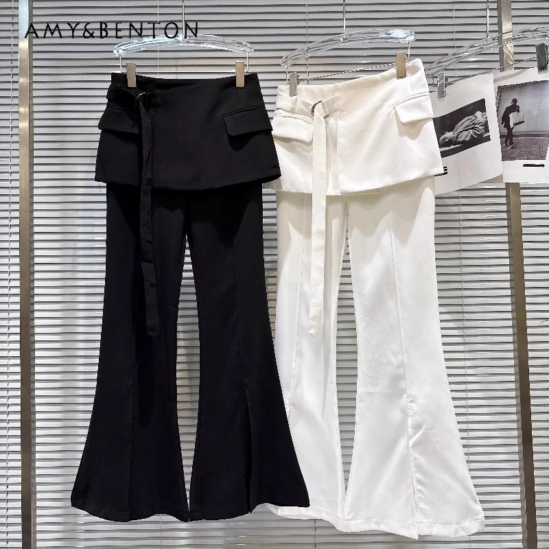 

2026 Spring New Elegant Women's Clothing Original Design Hot Girl Pocket Short Skirt Two-Piece Set Slightly Flared Pants Ladies