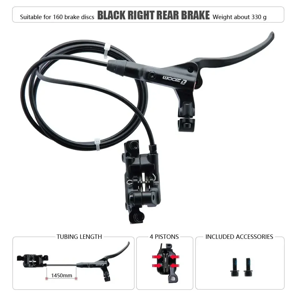 Zoom HB-876 4 Zuiger Opvouwbare Mountainbike Schijf Hydraulische Rem Set Voor 800 Achter 1400 Mm Mtb Fiets Kramp Rode Fietsonderdelen