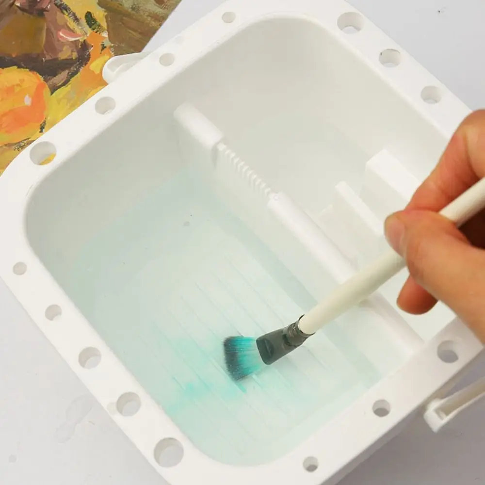 Creative Double Grid Paint Brush Washer Square with Palette Brush Washing Bucket Handheld Type PP Brush Cleaning Tool Children