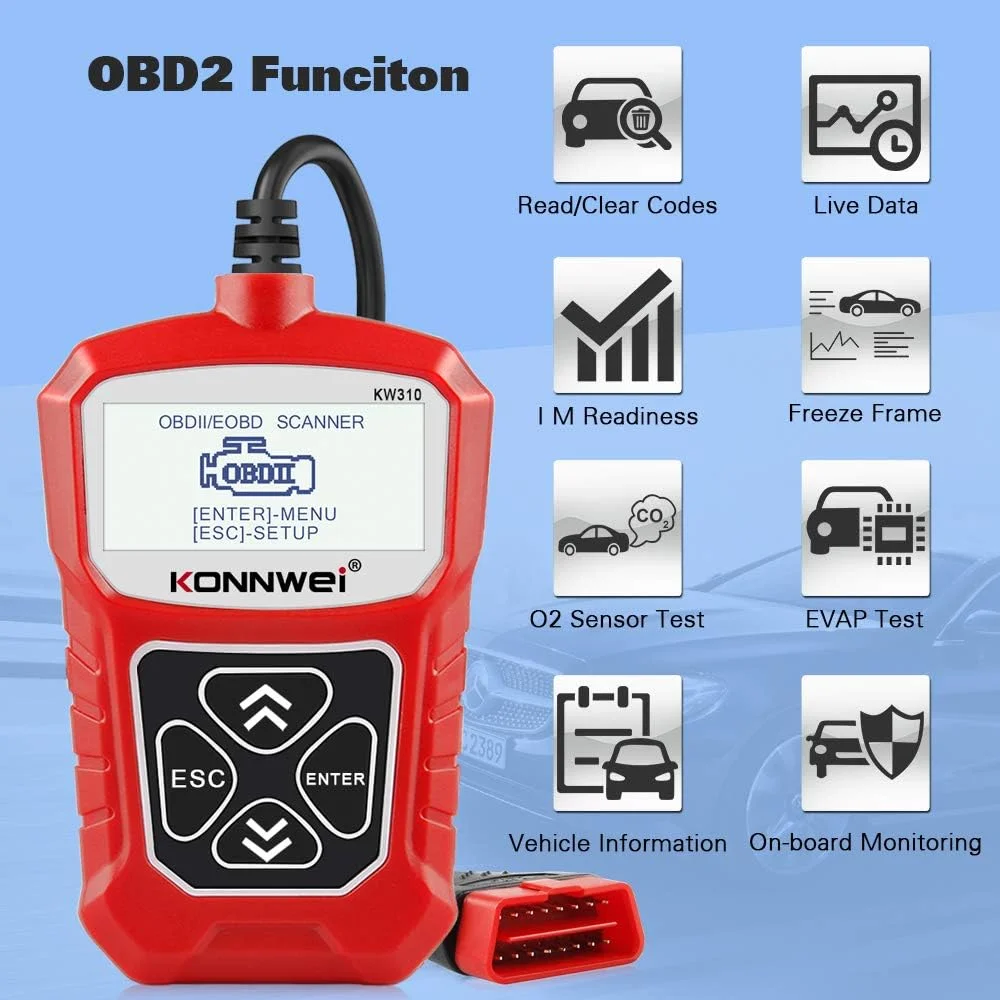 2024 KONNWEI KW310 Car Scanner OBD2 Scanner Auto Code Reader Diagnostic Check Engine Light Scan Tool for OBD II Cars After 1996