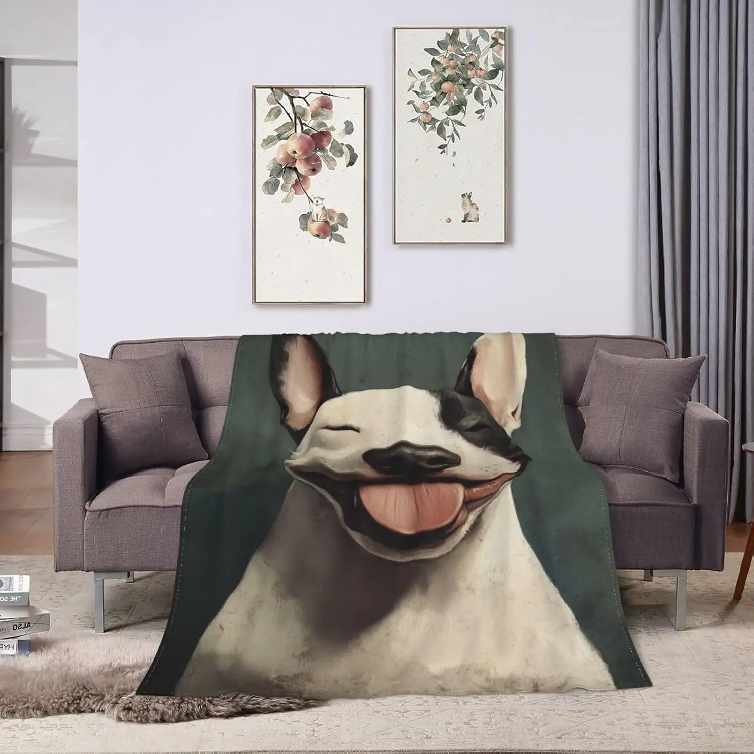 Cute Dog Portrait Flannel Throw Blanket for Sofa Couch Home Decor Polyester Plush Gift for Pet Lover Animal Art Cozy Throw Blank