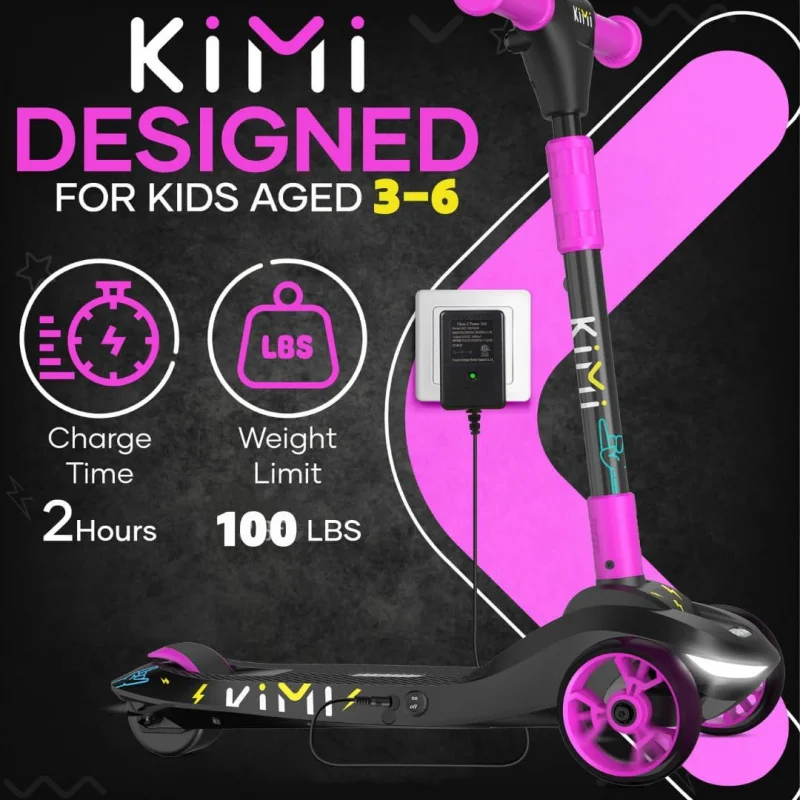 Kimi-scooter elétrico para crianças de 2 a 9 anos de idade, com luz dianteira, roda leve, seguro, para meninos e meninas