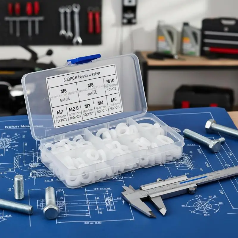 500Pcs Durable M2-M10 Nylon Flat Gaskets Screw Bolt Insulating Washers for Ship Maintenance Hardware Fastening Jobs