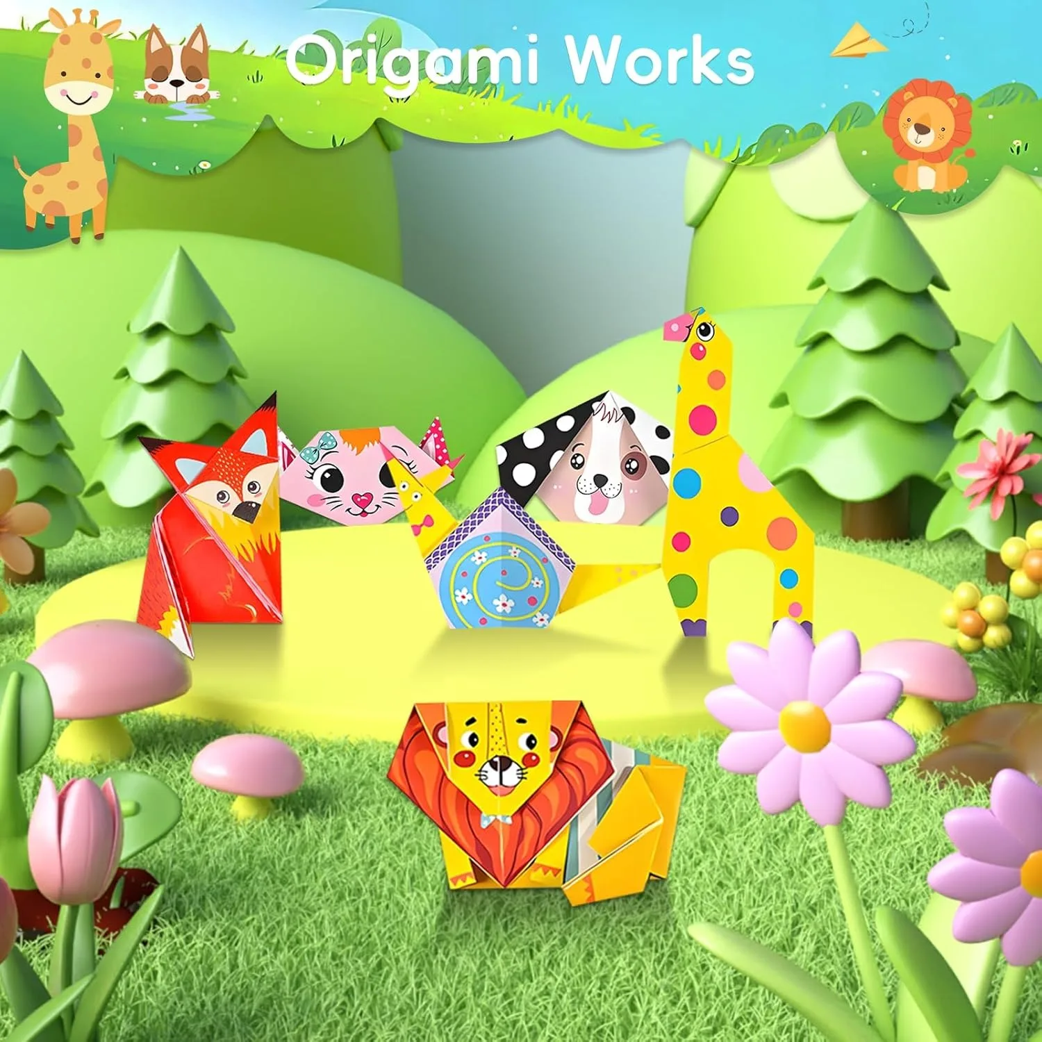 Zestaw Premium Kids Origami 152 szt. z kolorowymi papierami z nadrukiem, idealny do edukacyjnej zabawy, przyjaźni rodzinnej i prezentów urodzinowych