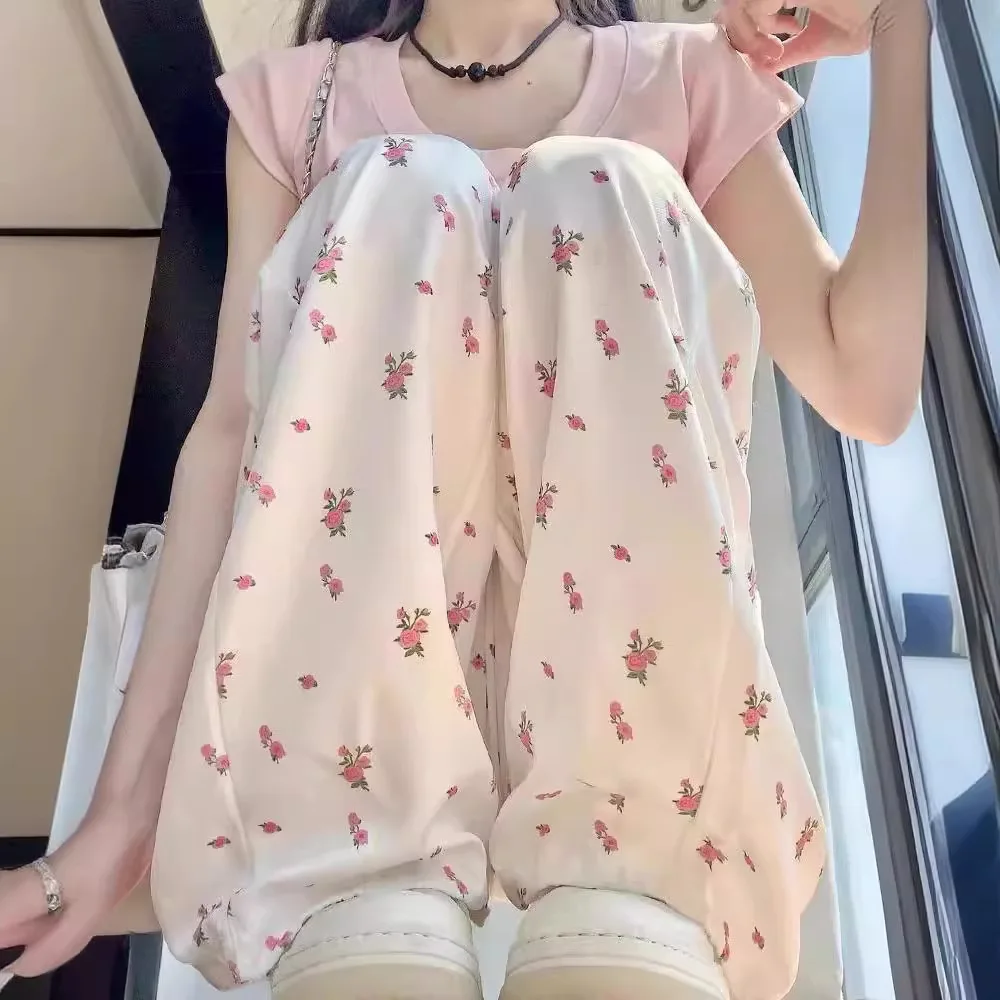 Women's Trouserswomen's Pantsfloral Work Pants with Bound Feet Y2K Loose Pantswomen's Elastic Pantswinter Pants