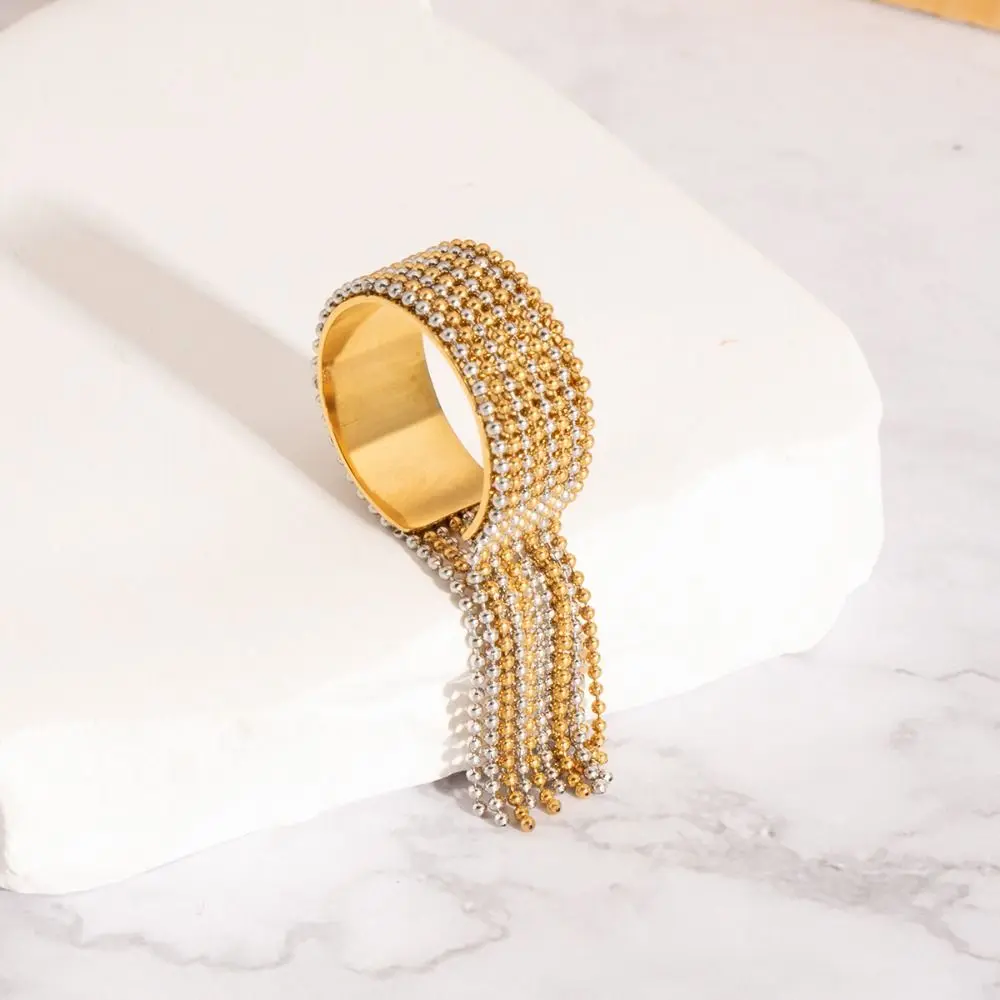 แหวนนิ้วสแตนเลสโซ่พู่ทองเงิน Charm เปิดแหวน STACKABLE ปรับแหวนเครื่องประดับและอุปกรณ์เสริม