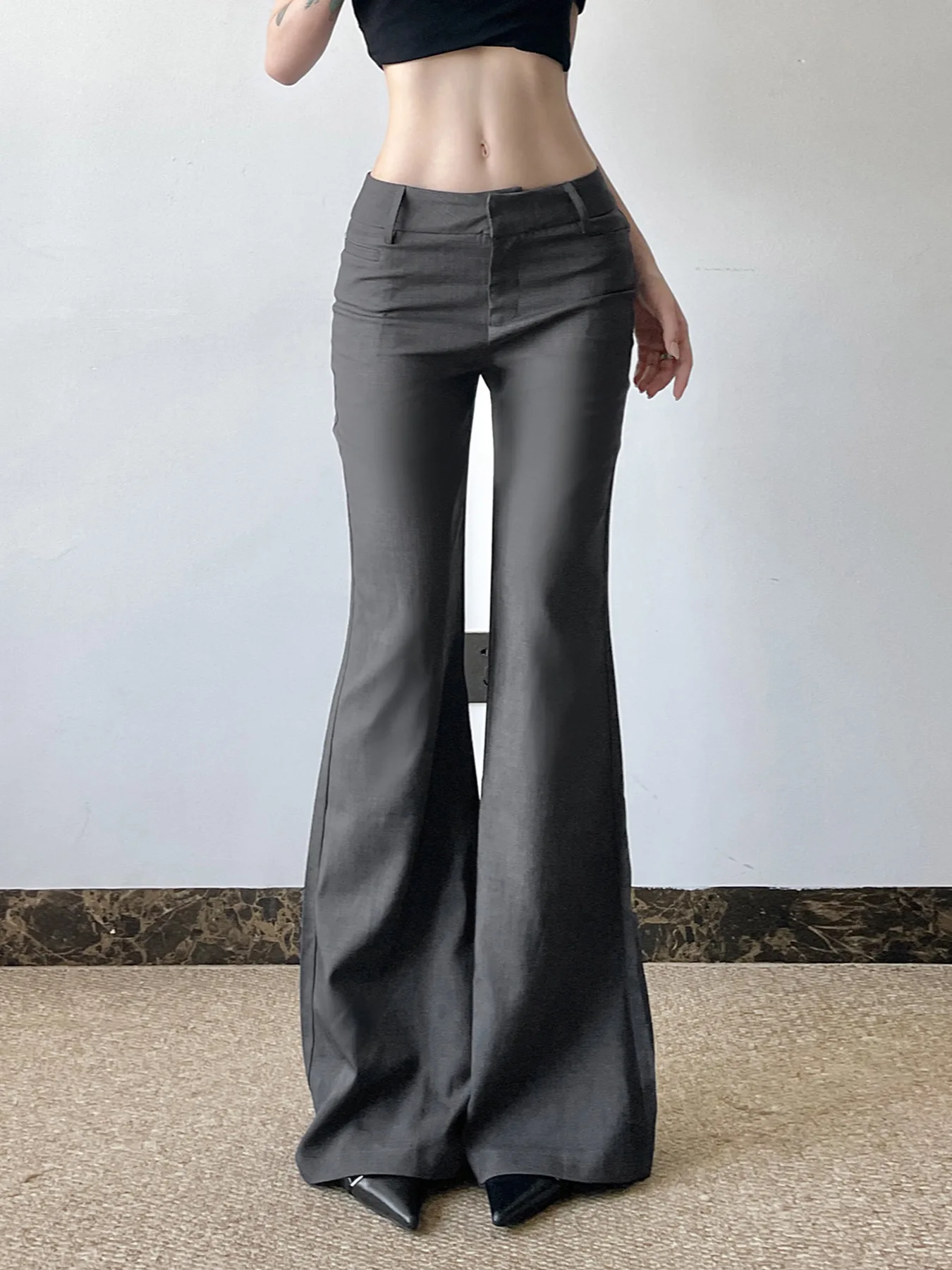 Basic solid-color casual suit wide-leg pants low-waist versatile straight-leg trousers