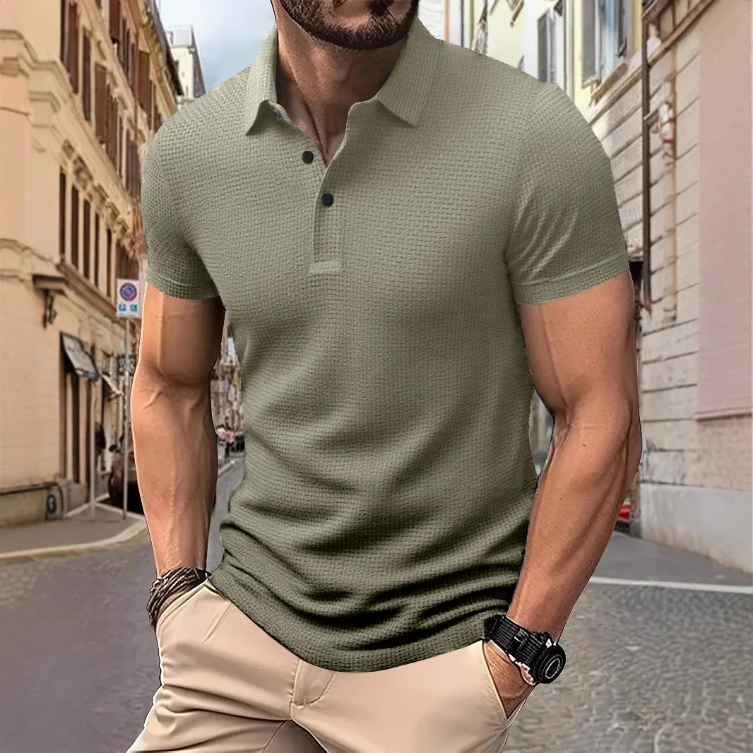 New Men's Business Casual Short Sleeved Bone Flower Solid Color POLO Shirt Fashion Breathable Comfortable Summer Versatile Top
