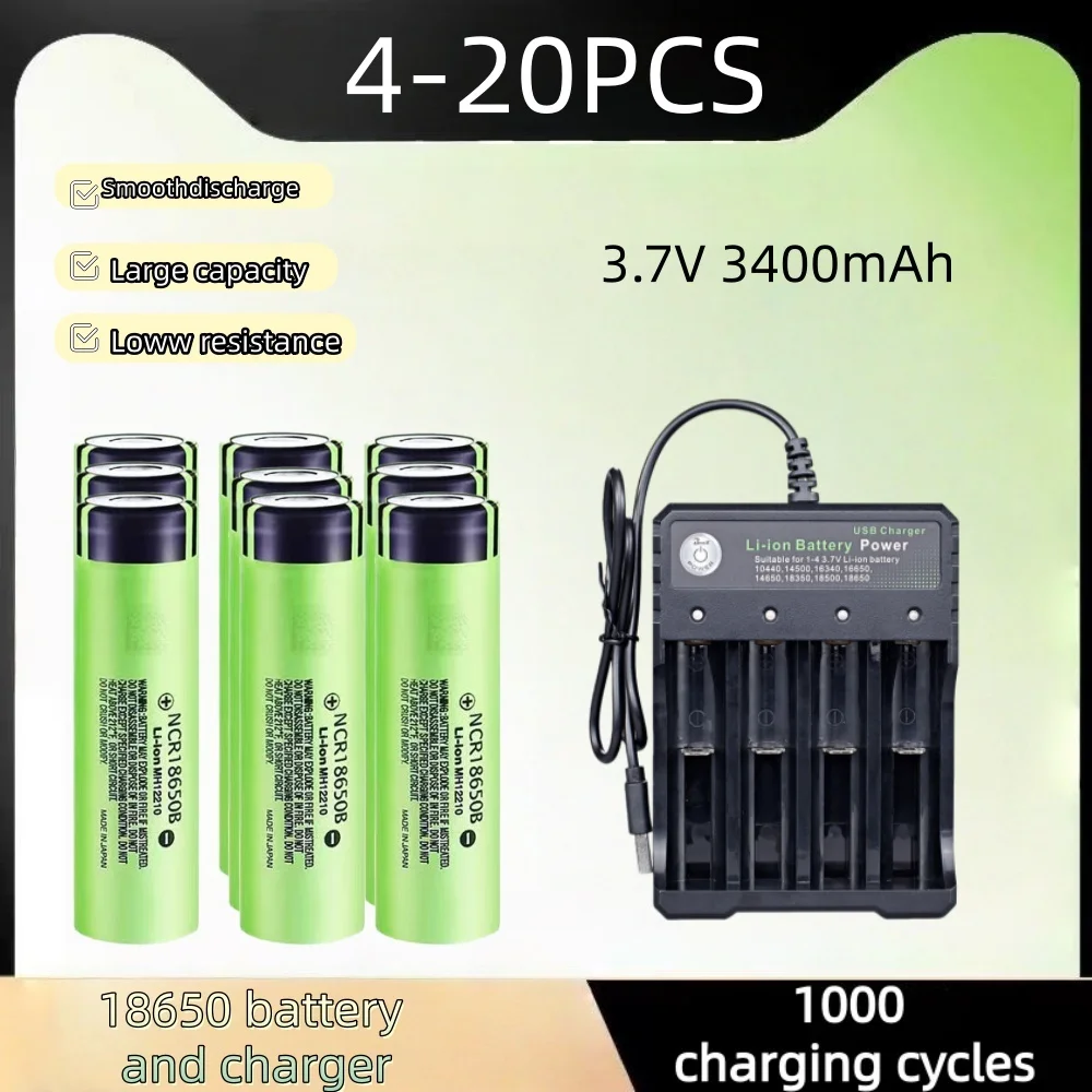 4-20PCS Rechargeable Lithium Battery 18650 Battery 3.7V 3400mAh 34B Pour Lamp De Poche Chargeur USB Original New NCR18650B