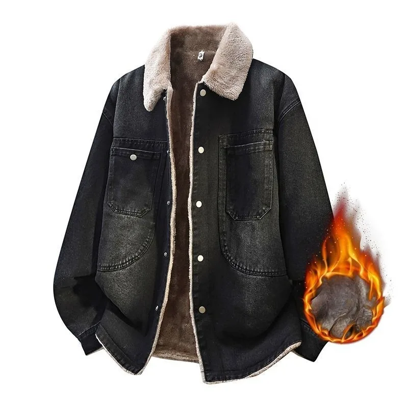 

Холодостойкий ветрозащитный замшевый воротник, комплект из двух предметов, осенне-зимняя утолщенная флисовая верхняя одежда, мужской комплект джинсовой спортивной одежды больших размеров