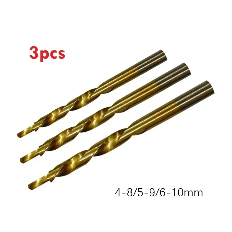 3pcs Coating Step Drill Bits-Plated Step Drill Bit For Woodworking Pocket Hole Jig 8-4/9-5/10-6mm