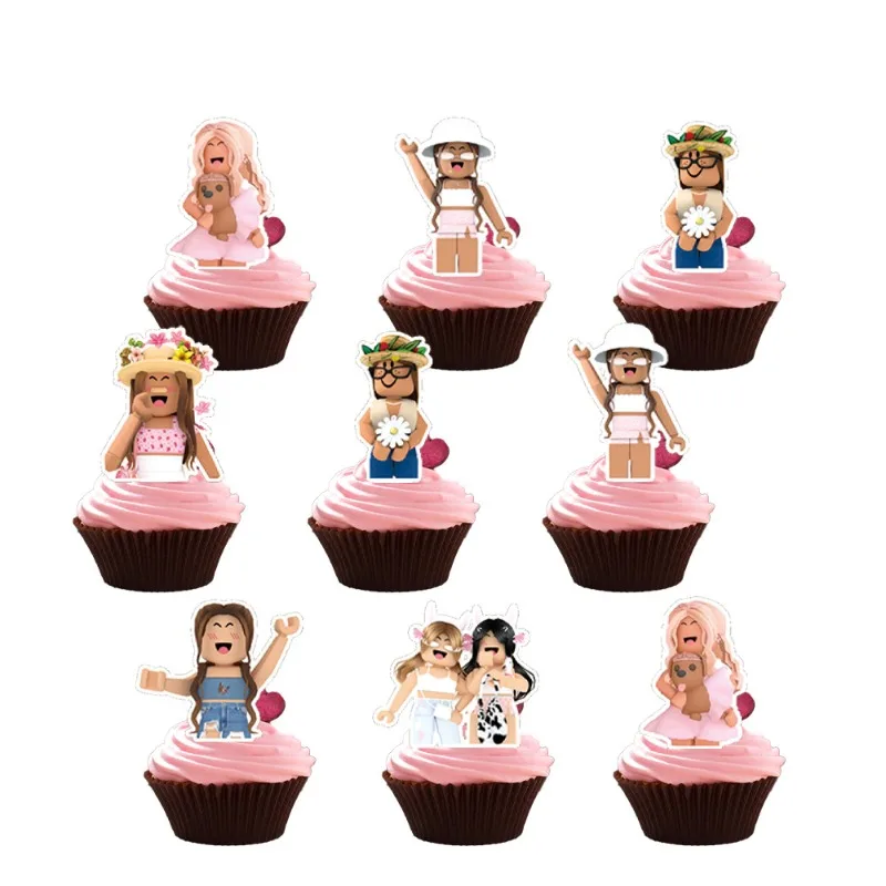 24 قطعة من أغطية الكب كيك الكرتونية الوردية من سلسلة ROBLOX لوازم الفتيان والفتيات مثل لوازم حفلات أعياد الميلاد #5