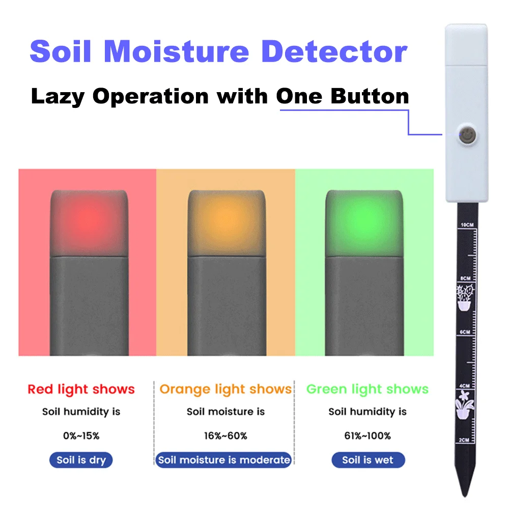 2PCS Soil Moisture Sensor Soil Temperature Humidity Tester Plant Detector Monitor with 3 Color Indicate Ligh for Garden Planting