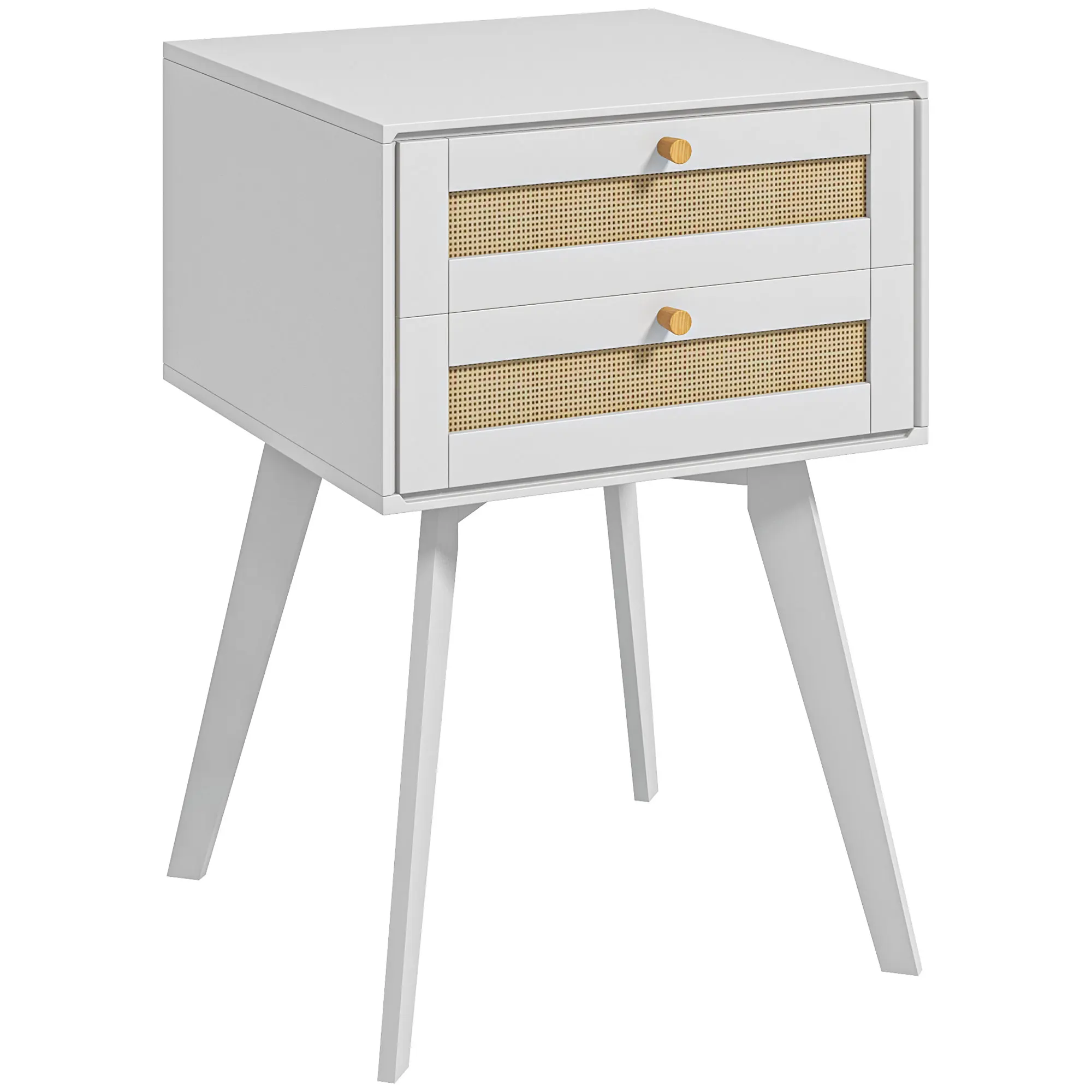 HOMCOM white bedside table with 2 drawers and rattan element 40x40x60 cm