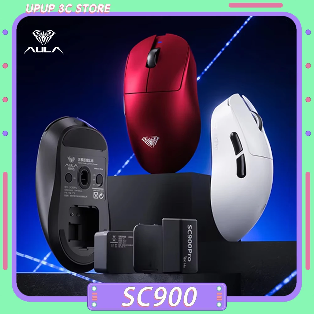 

AULA SC900 Wireless Tri-mode Esports Mouse PAW3950 Dual 8K Replaceable Battery TTC 26000DPI Lightweight PC Esports Laptop Mice