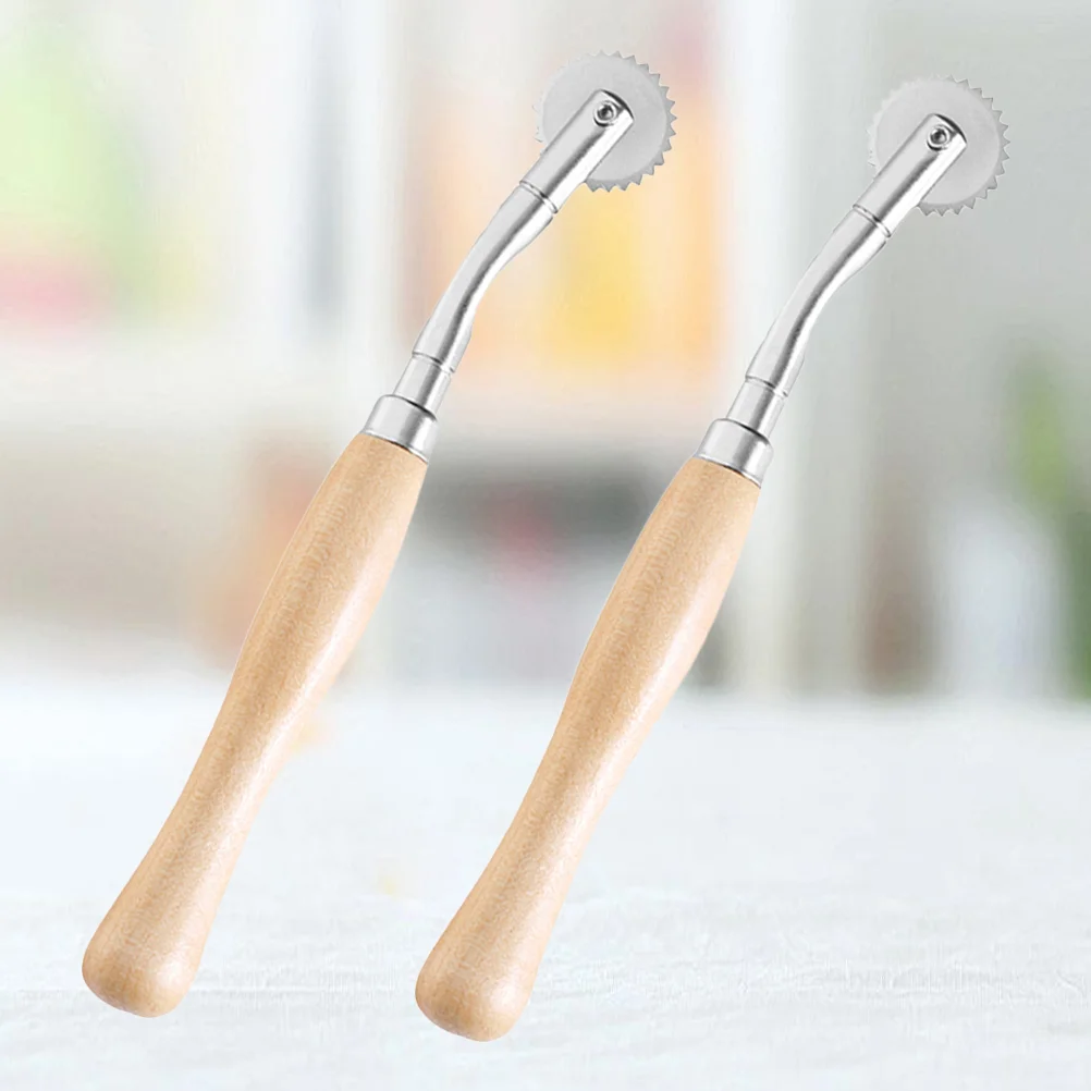 2 Pcs Cross-stitch Tool Tailor Sewing Wire Wheel Scanning Line Toothed Cloth Round Delimit Scribe Bamboo Wooden