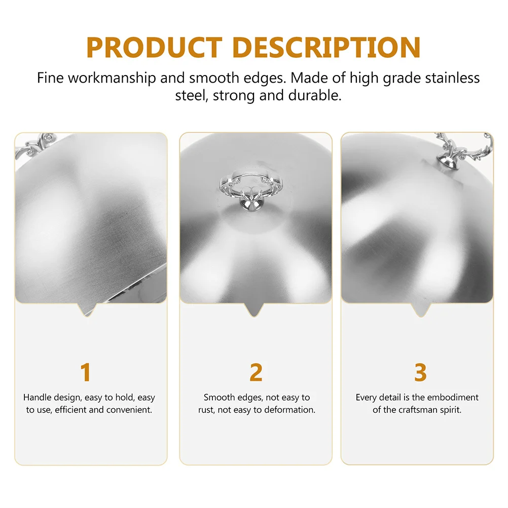 

Stainless Steel Steak Cover Lid Round Food Dome Cover Practical Lightweight Home Outdoor Use Fine Workmanship Melting Dome Lid