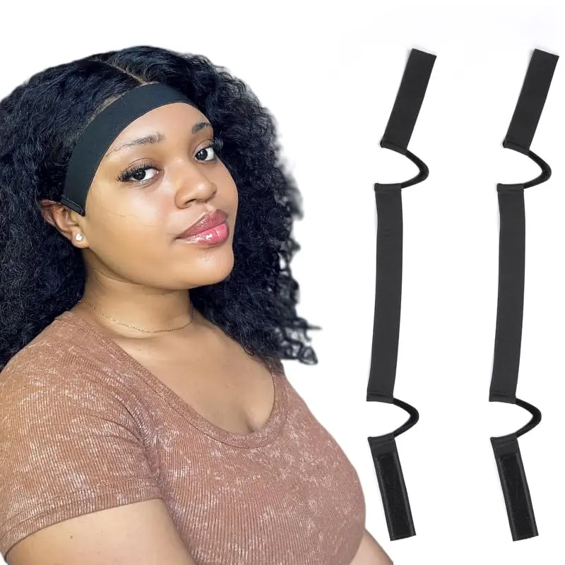 

2 Pcs Wig Band for Lace Front Ear Free C Shaped Headband Elastic No Slip Black Regular