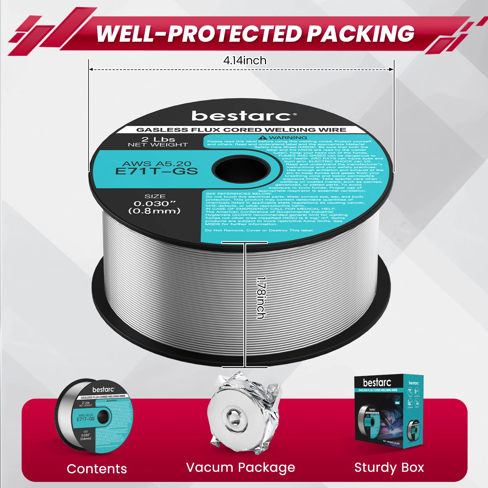 bestarc Flux Core Welding Wire, 0.030” E71T-GS Gasless MIG Wire, Mild Steel MIG Welding Wire with Low Splatter, 2-Pound Spool