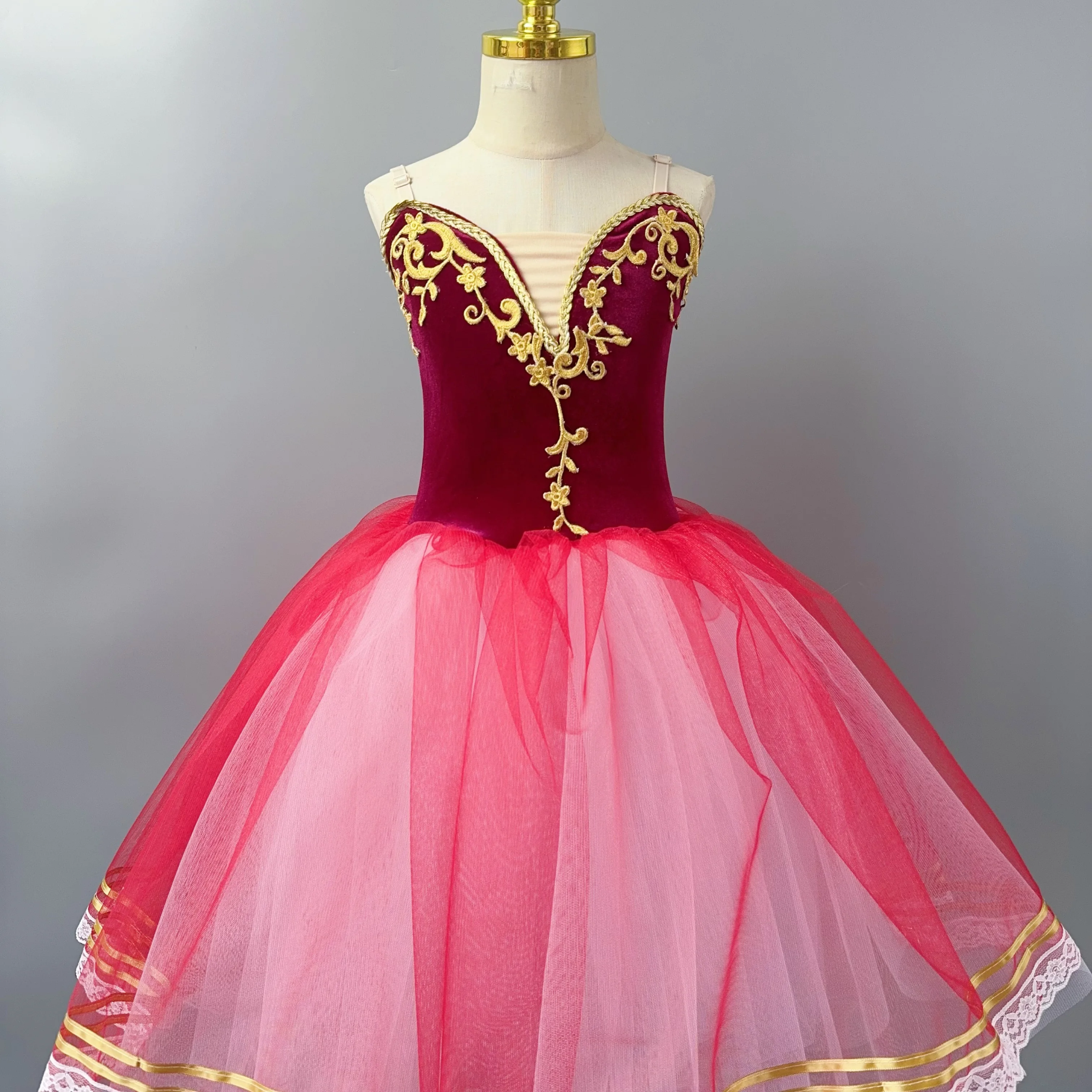 

Детское красное длинное балетное платье для девочек, профессиональный костюм для выступлений «Лебединое озеро», юбка-пачка, наряд принцессы для вечеринки, платье для балерин